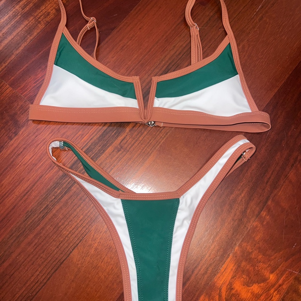 Two-Tone Green and Brown Bikini Set